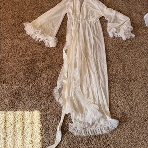 Elegant White Sheer Robe with Ruffle Trim